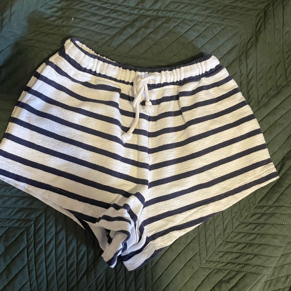 aerie Navy and White Striped Cozy Shorts